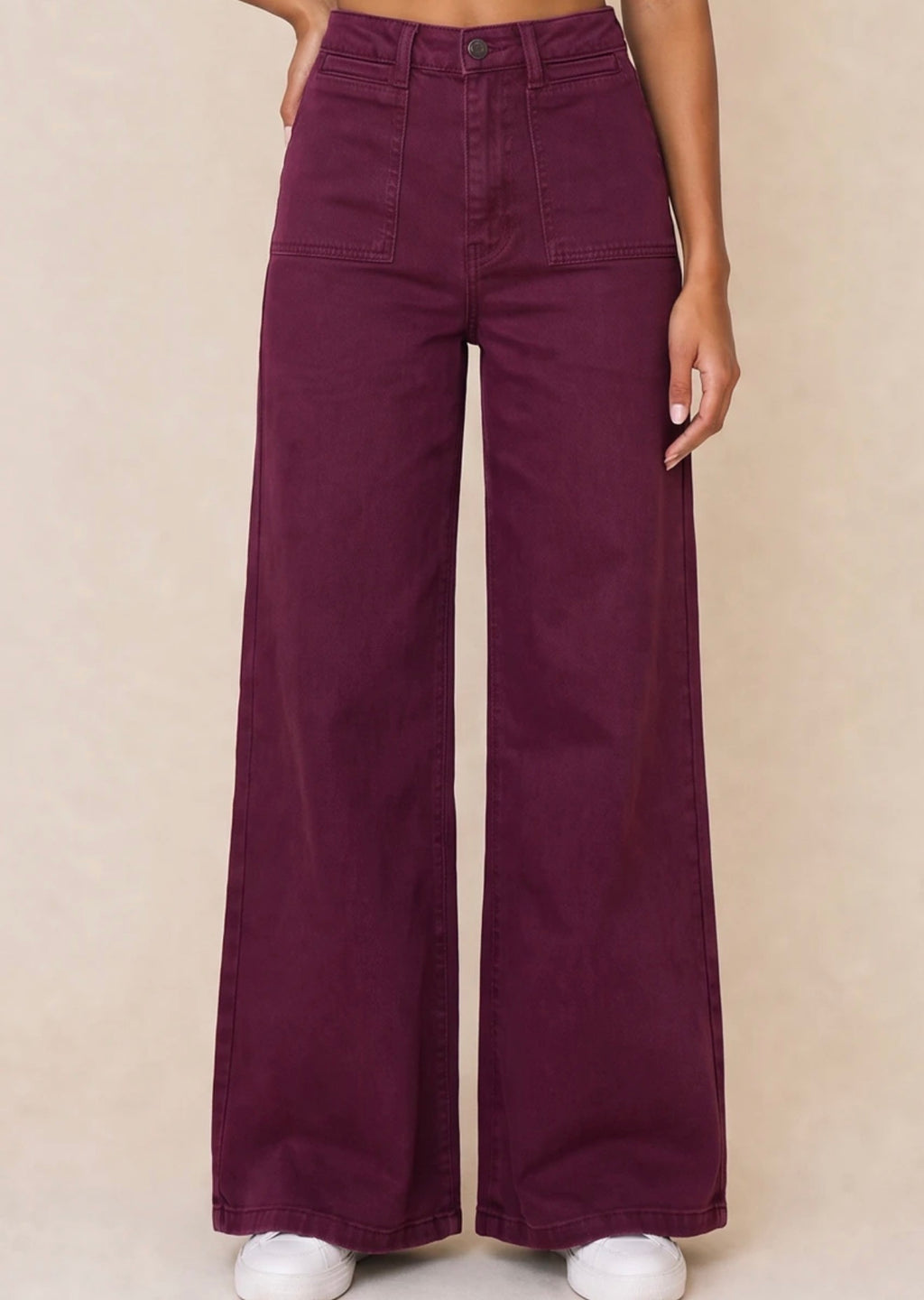 Burgundy Denim High Waist Flare Jeans