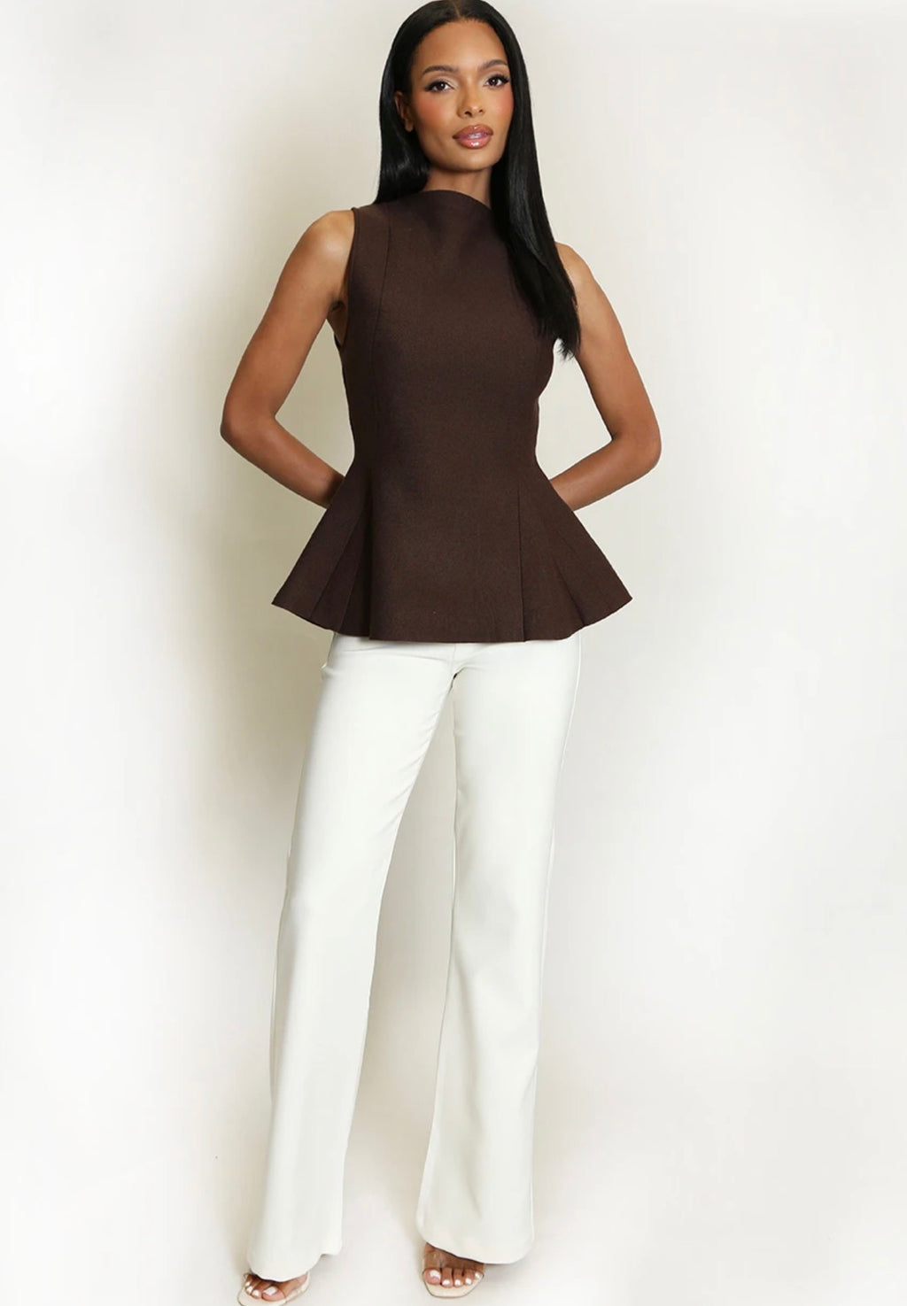 Brown Fine Knit Peplum Top