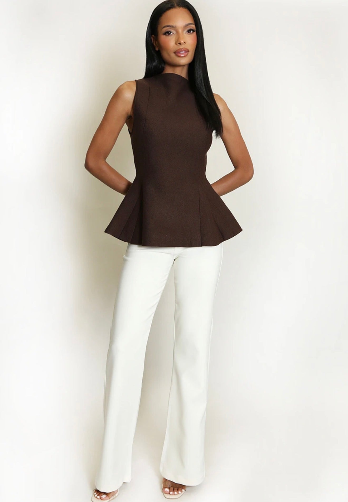 Brown Fine Knit Peplum Top