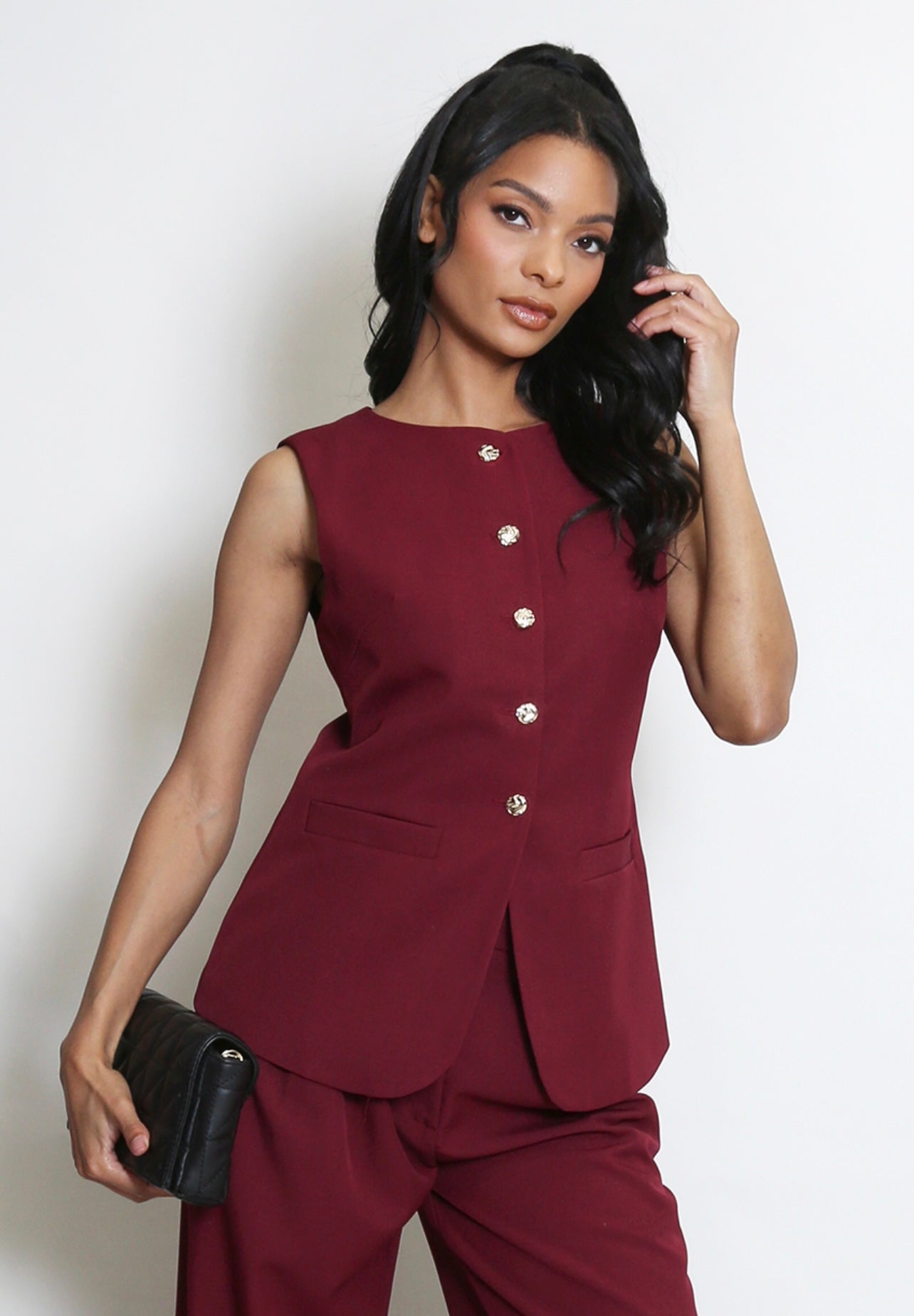 Burgundy Tailored Button Front Waist Coat