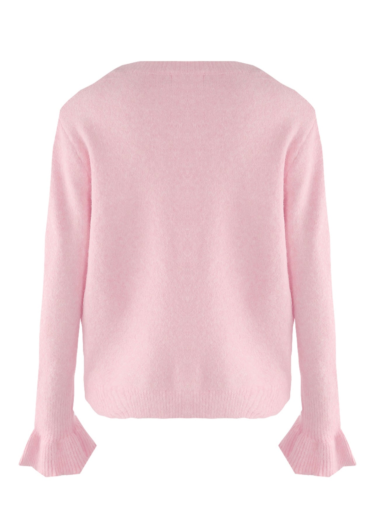 Pink Flute Cuffs Pearls Button Cardigan