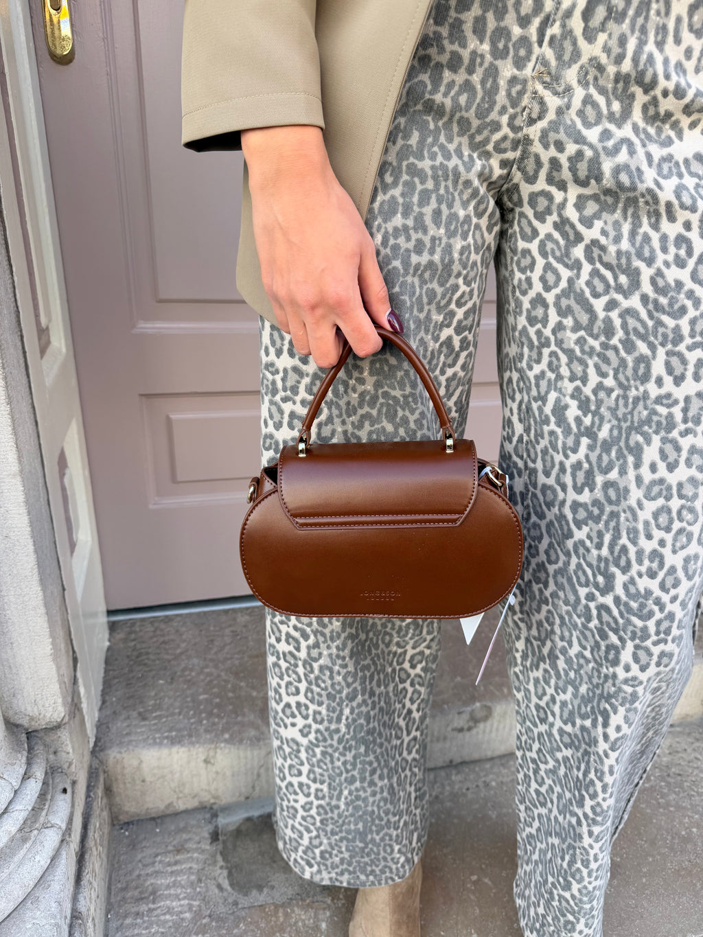 Gold Detail Clasp Top Handle Handbag