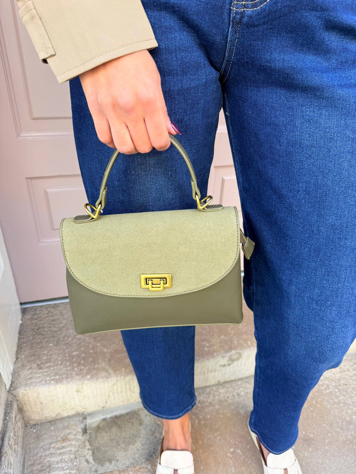 Suede And Pu Detail Handbag