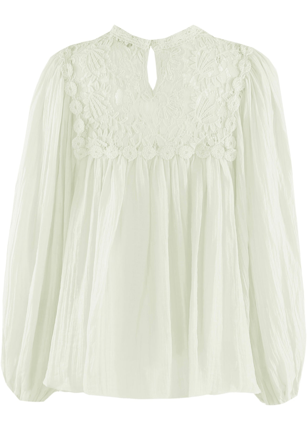 Beige Crochet Puff Sleeve Floaty Blouse