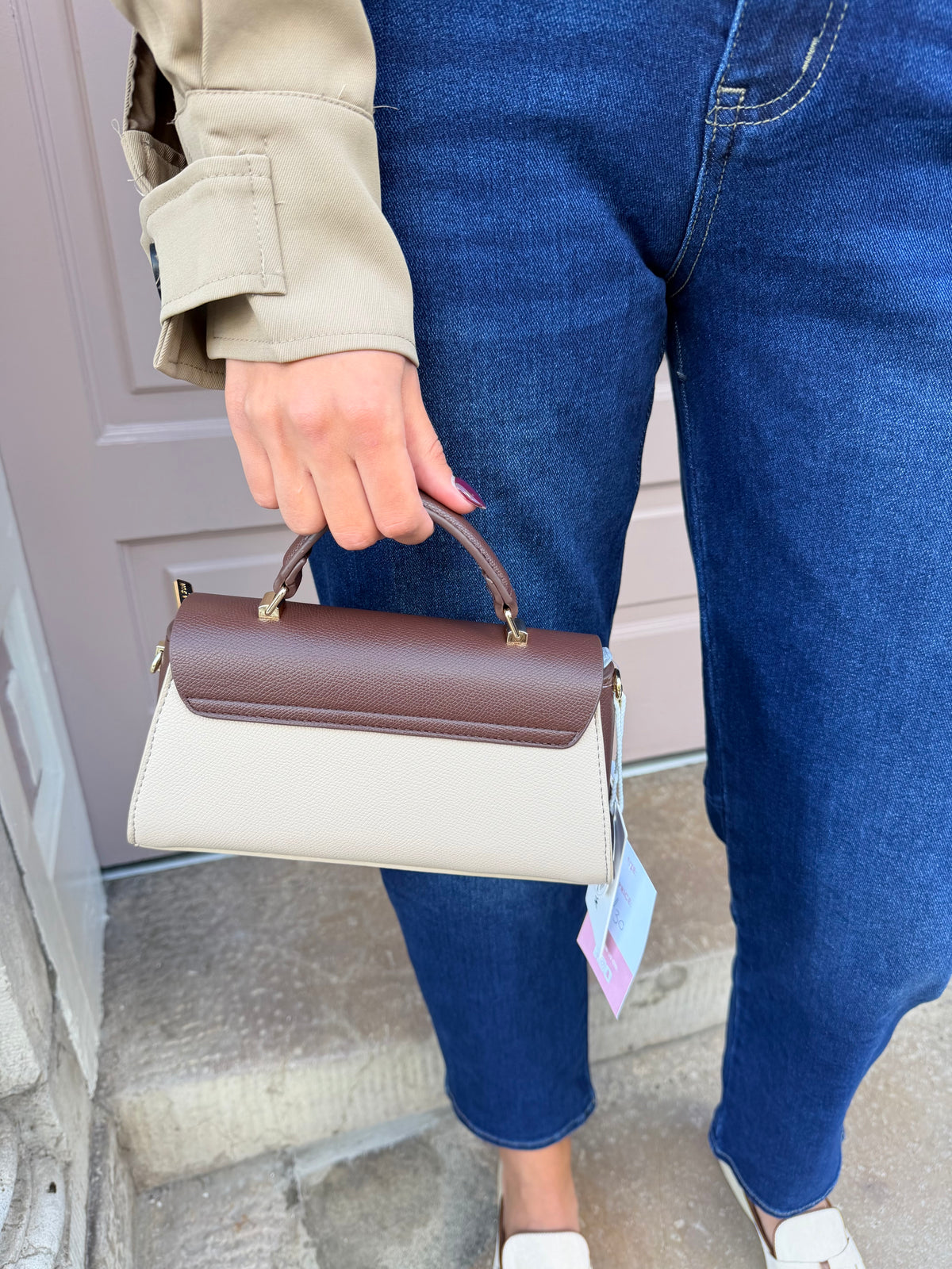 Two Tone Gold Buckle Detail Handbag