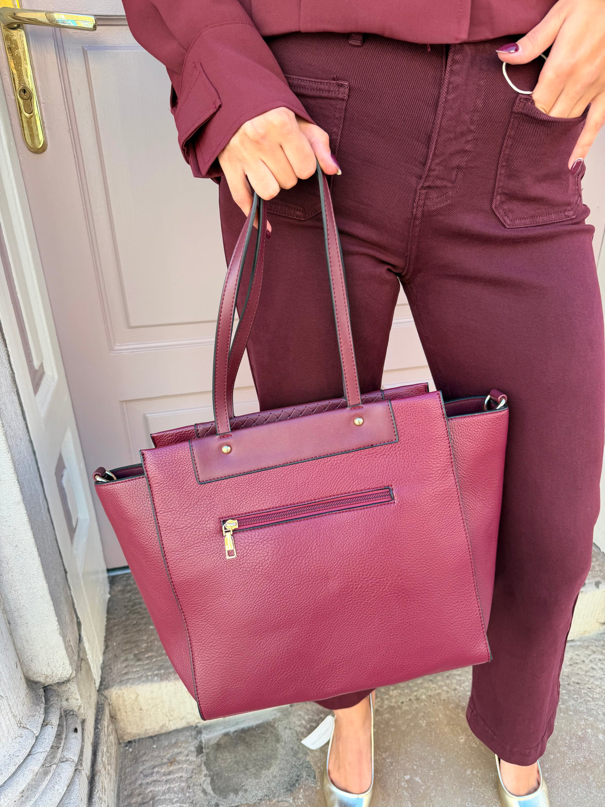 Gold Bee Detail Shoulder Tote Handbag