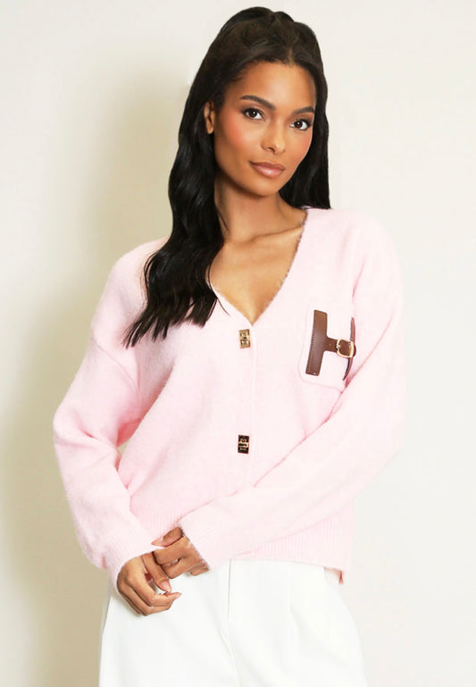 Pink H Motif Wool Blend Cardigan