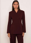 Burgundy Collarless Wrap Blazer