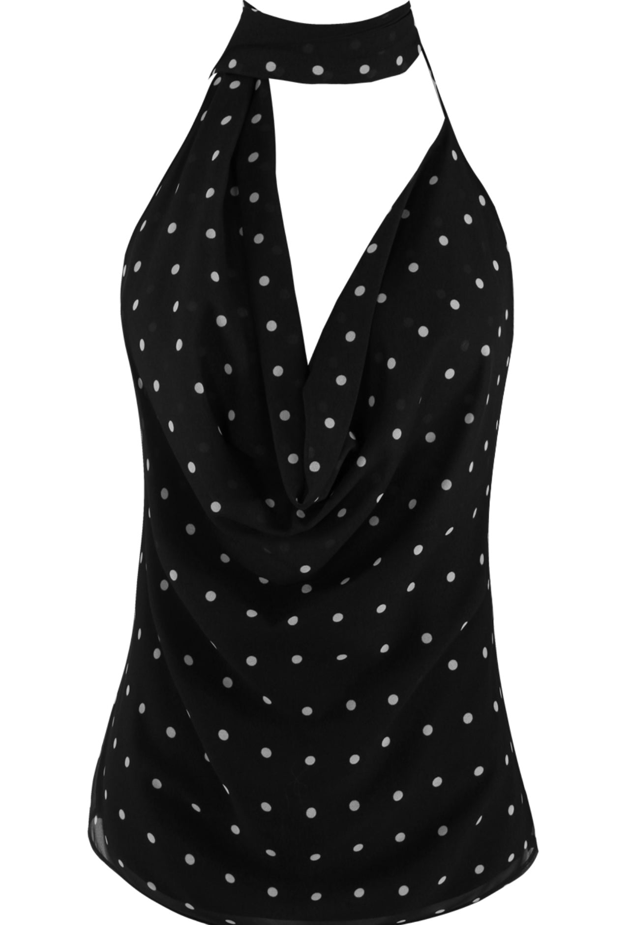 Black Polka Dot Draped Halter Neck Top