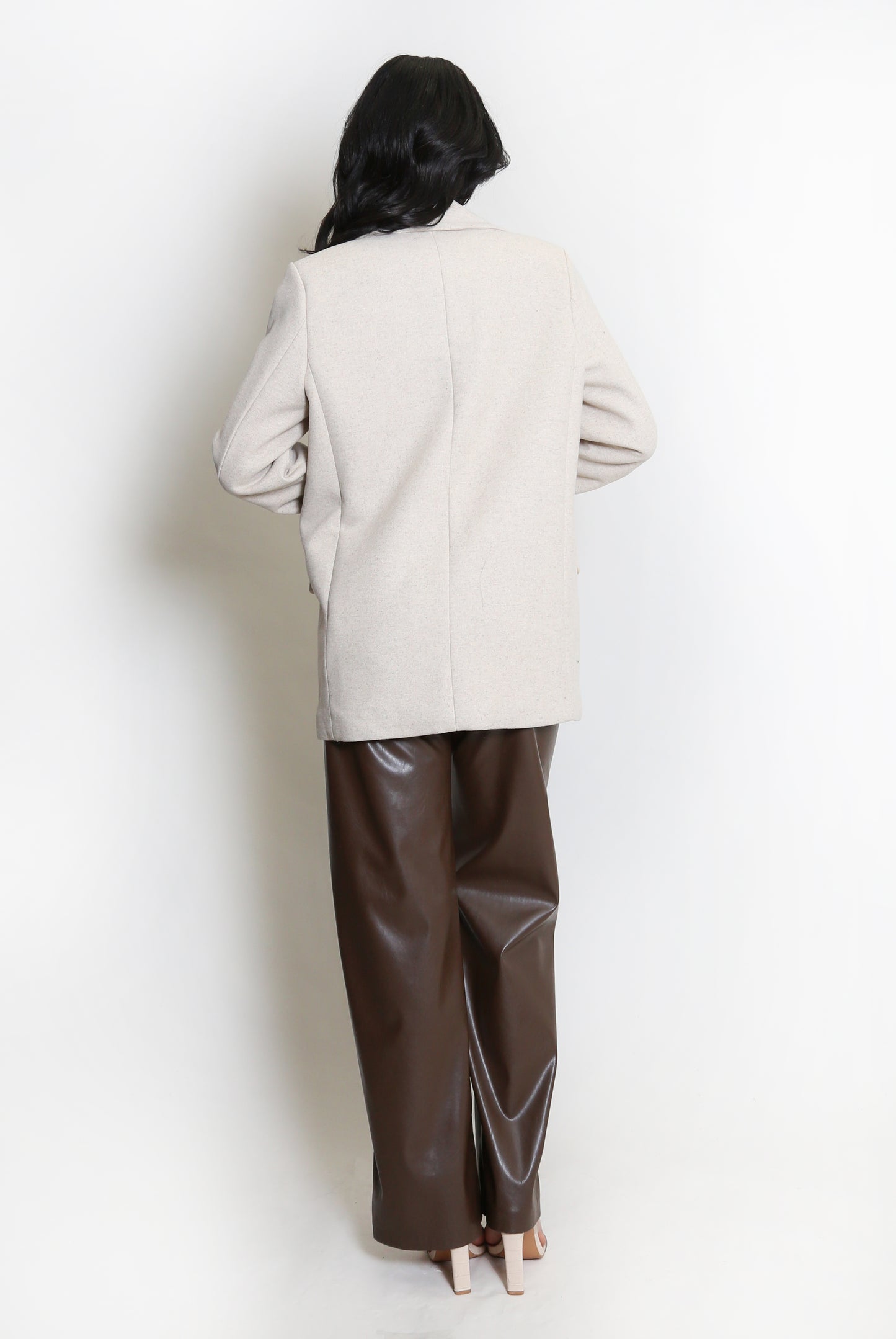 Beige Wool Blend Oversized Blazer