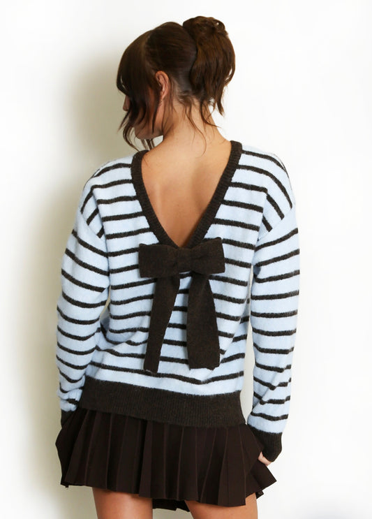 Blue Contrast Knot Detail Striped Jumper