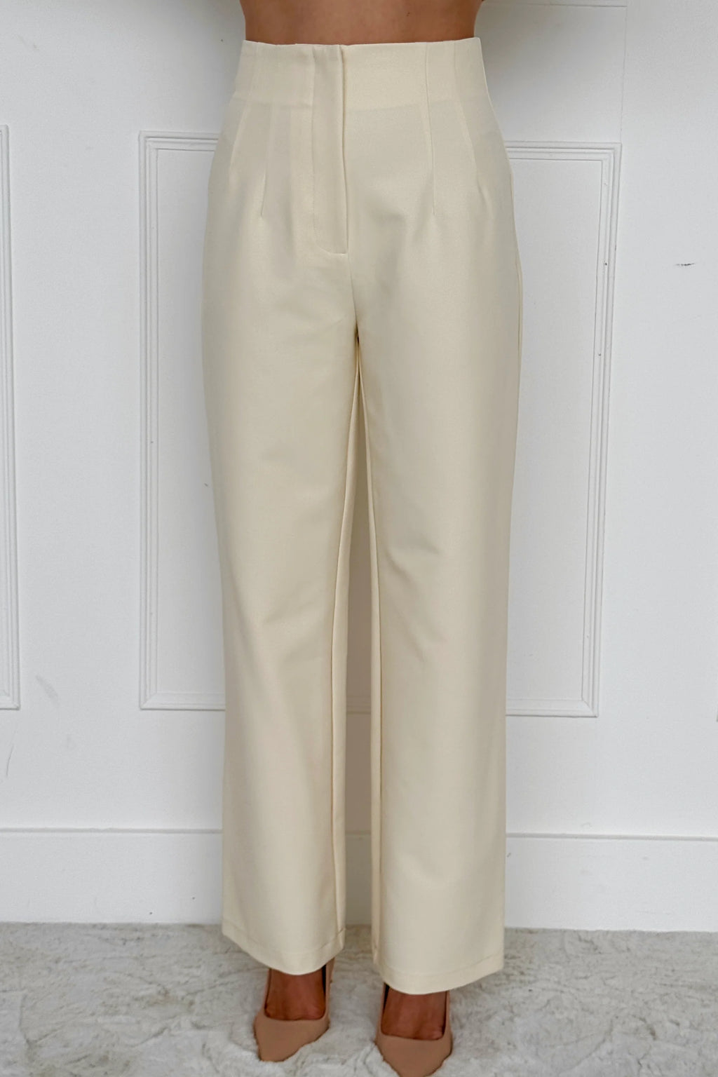 Carey High Waisted Fitted Wide Leg Trouser Ivory