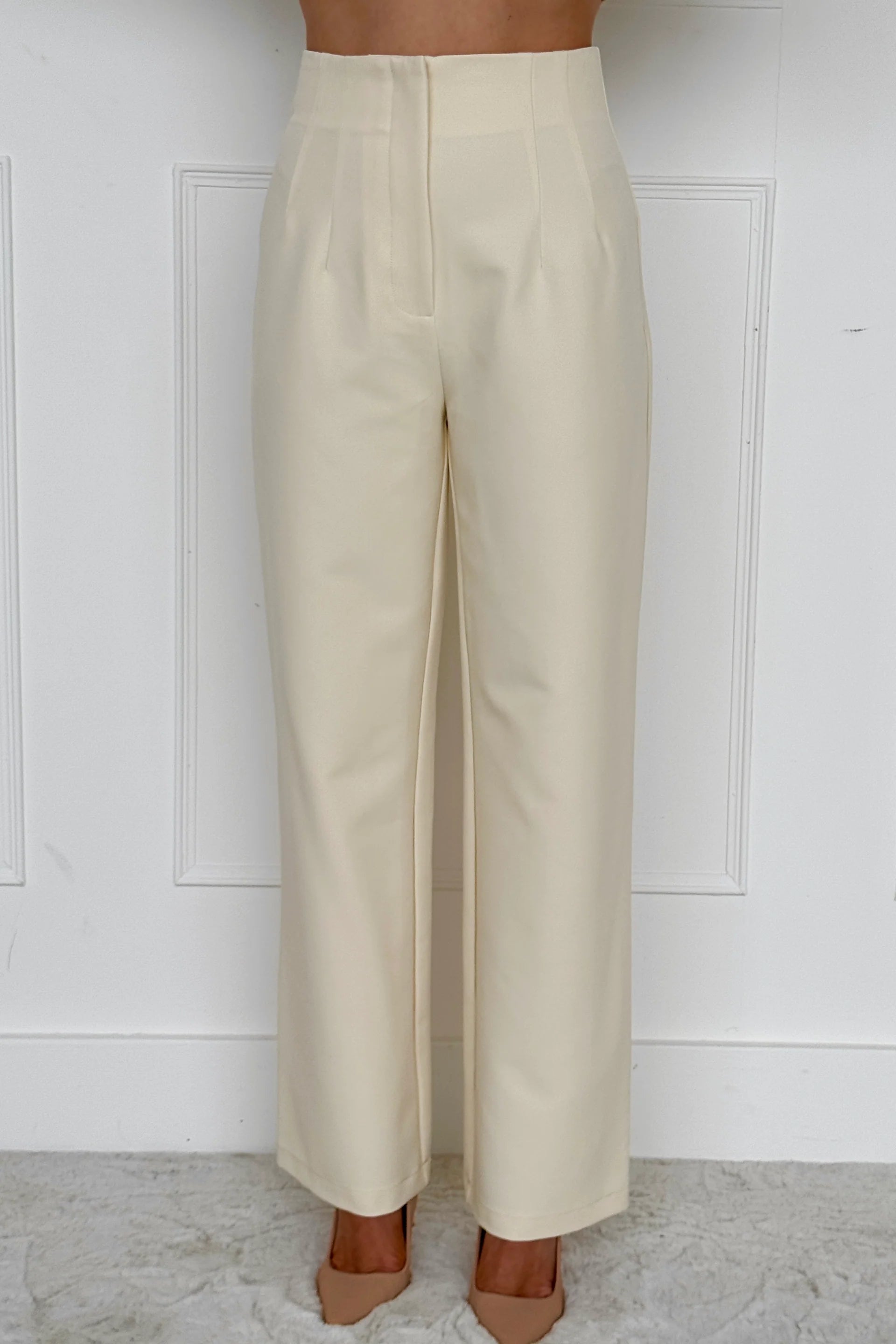 Carey High Waisted Fitted Wide Leg Trouser Ivory