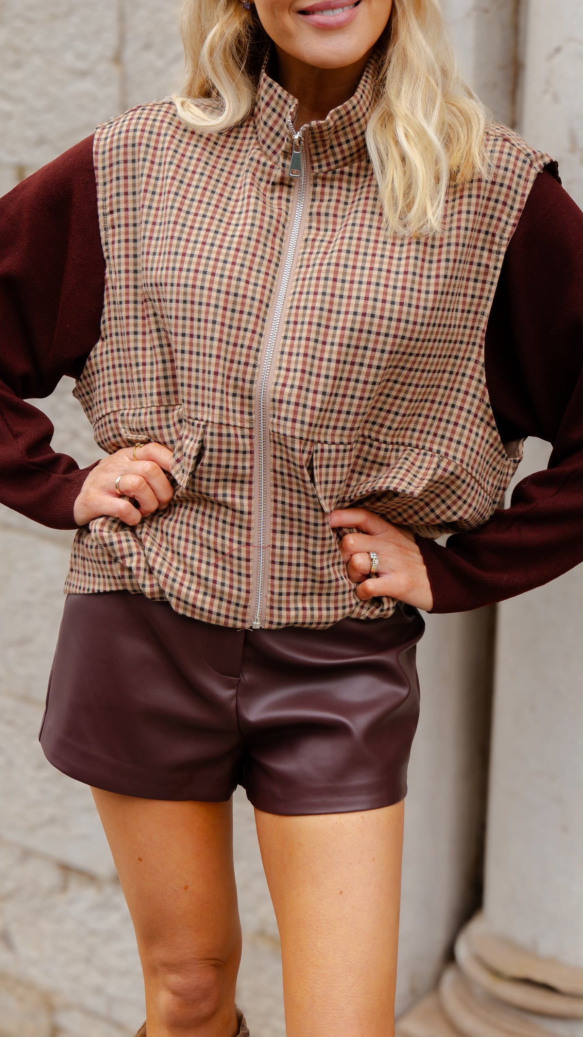 Check Dipped Hem Gilet