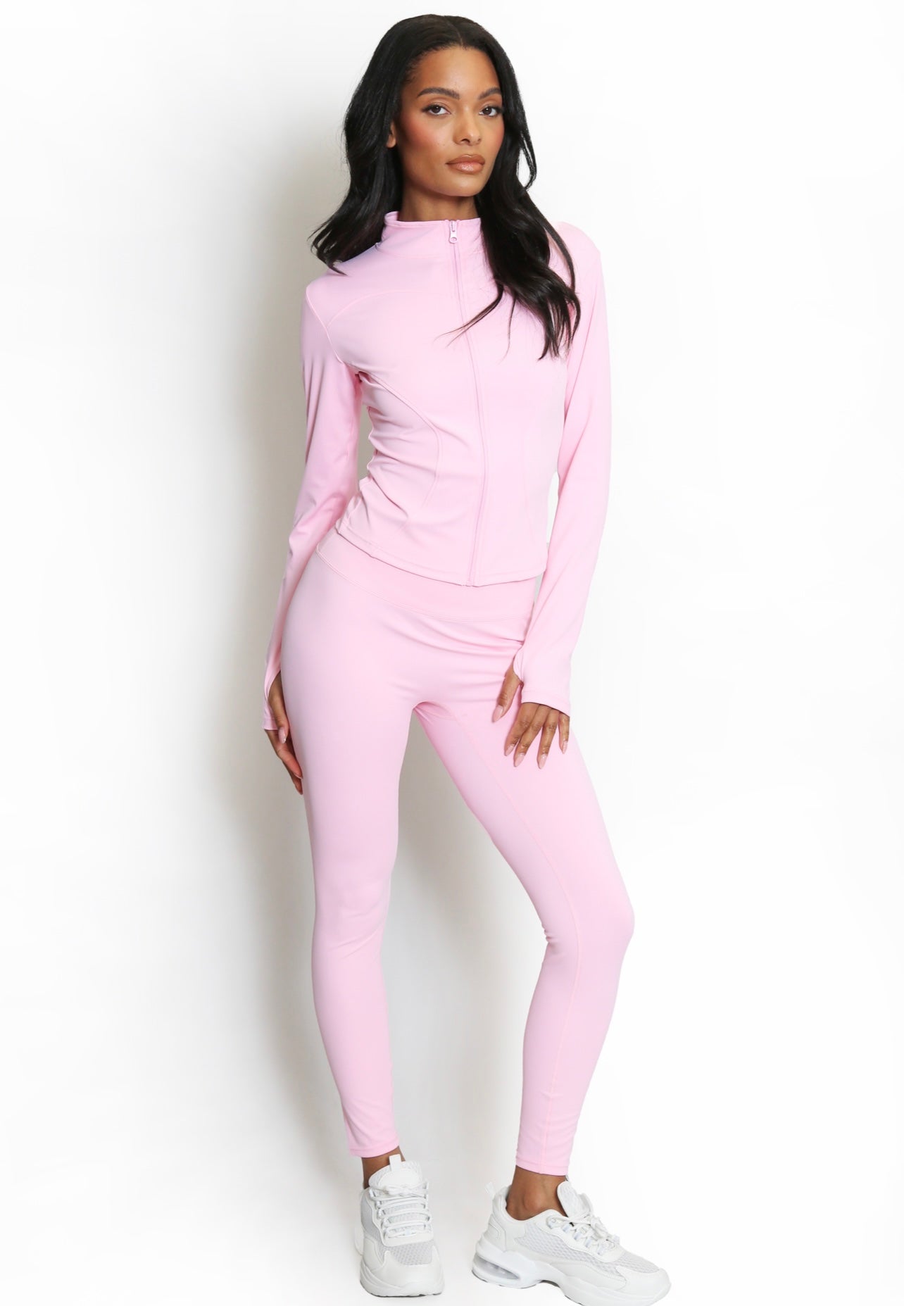 Pink Active Zip Top And Push Up Legging Set