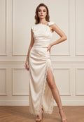 Off White Satin Side Slit Maxi Skirt