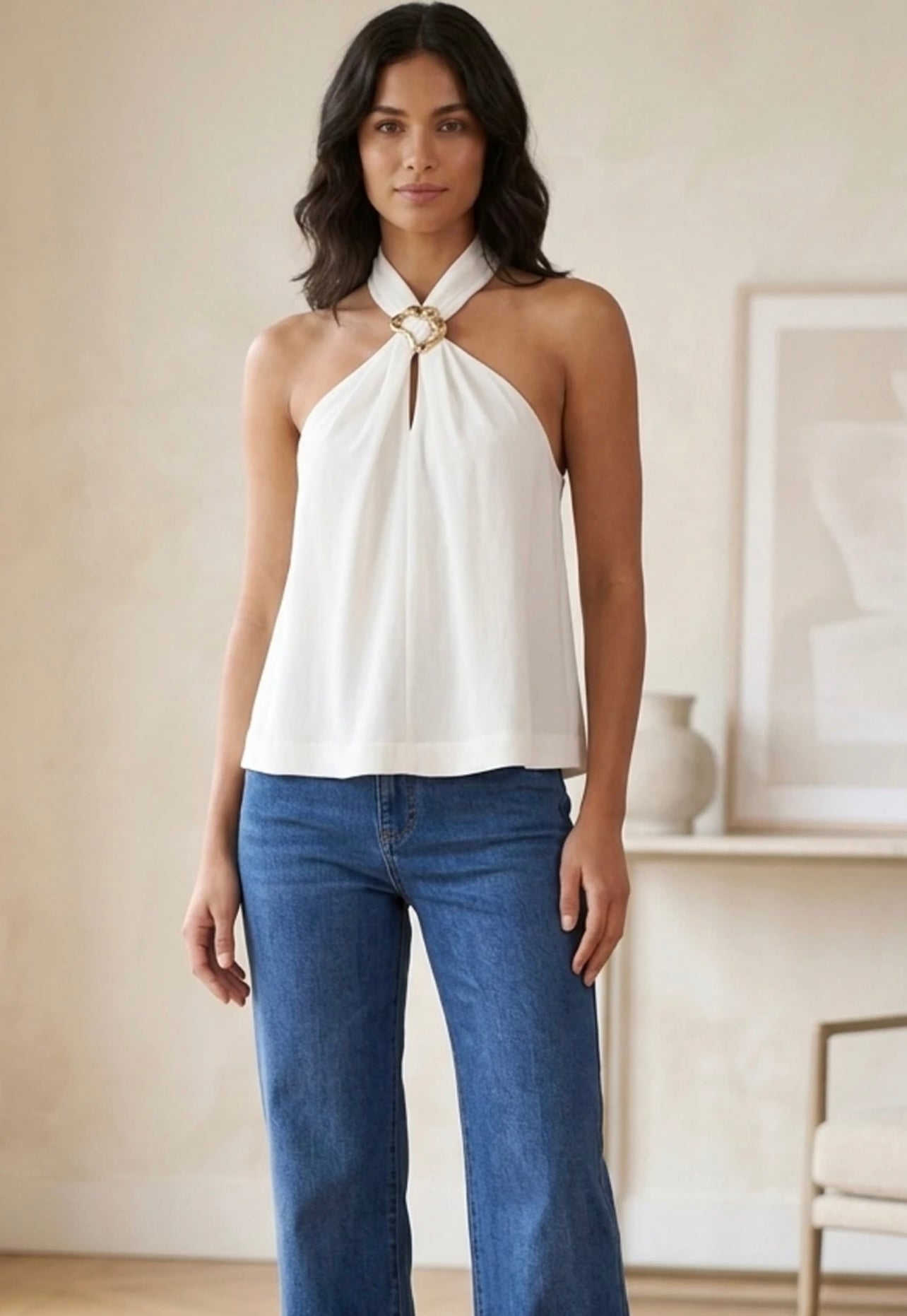 White Buckle Halter Top