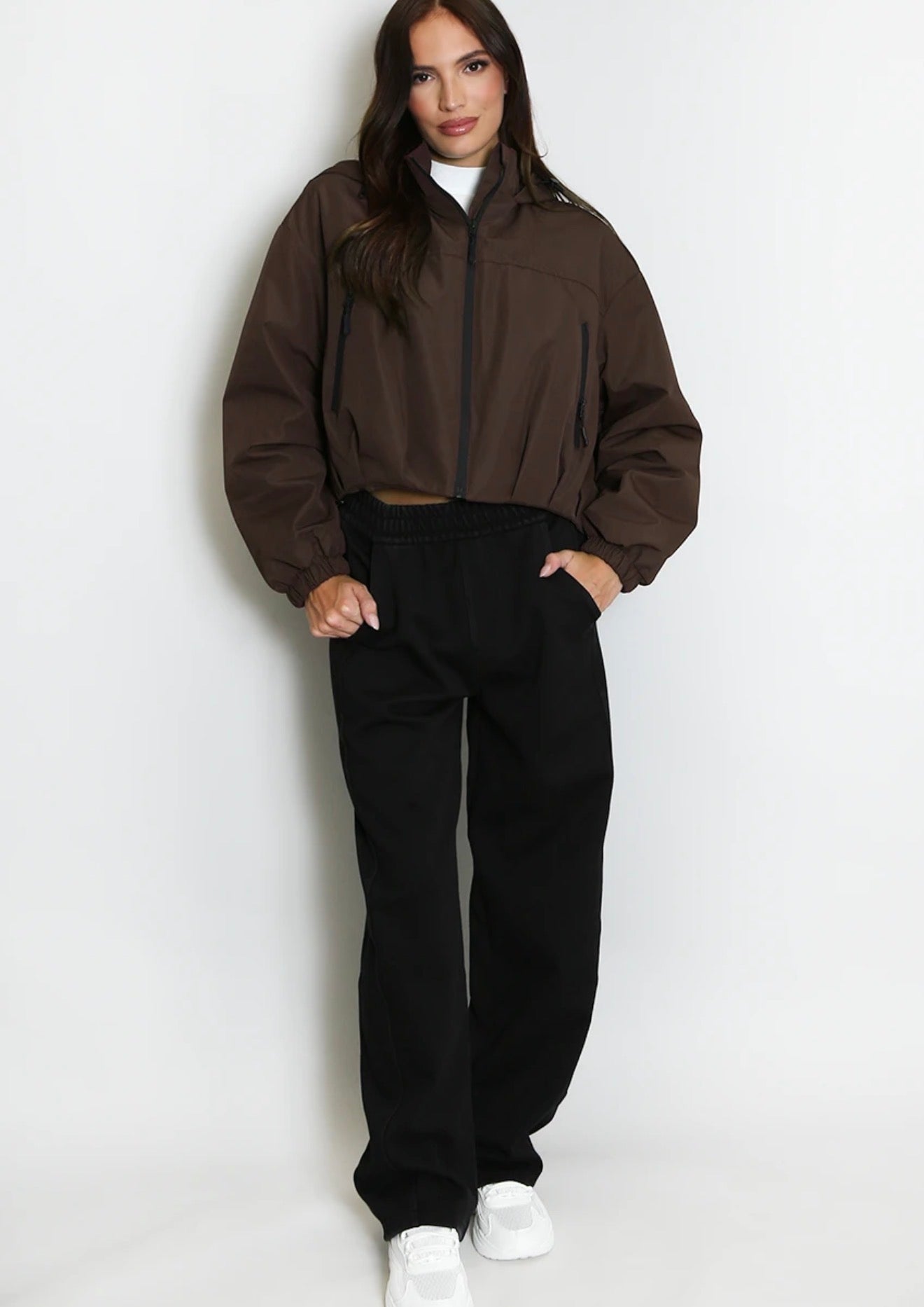 Brown Cropped Hooded Jacket