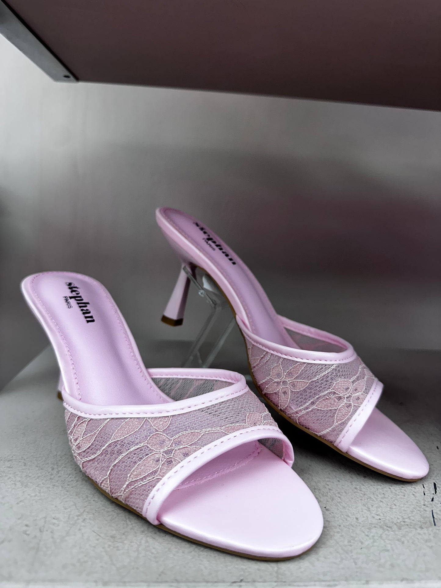 Pink Lace Open-Toe Heel