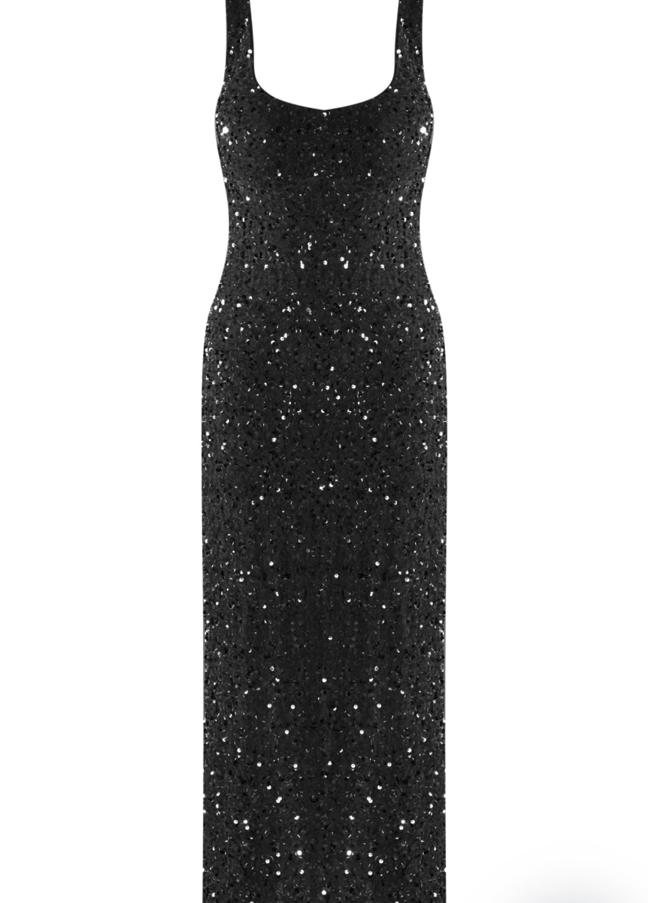Black Sequin Square Neck Midi Dress