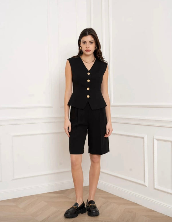 (PRE-ORDER) arriving next week Black Tailored Waistcoat With Statement Buttons