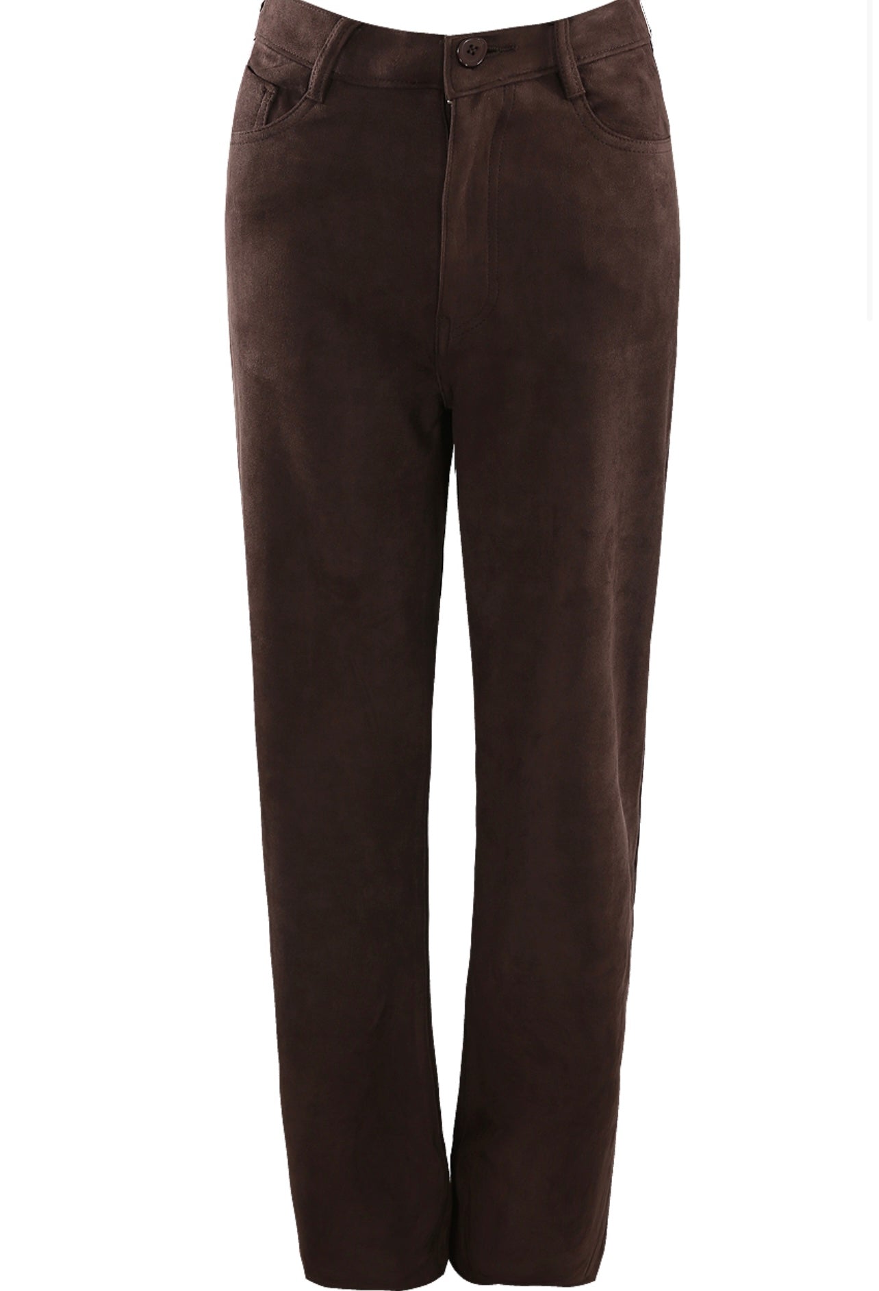 Brown Faux Suede Straight Leg Trousers