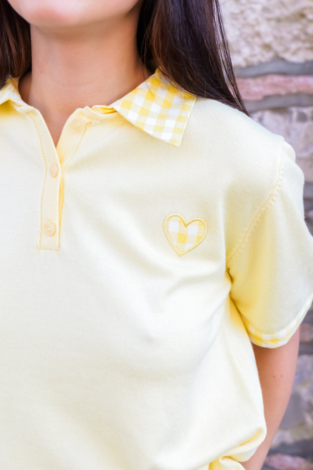 Lemon Check Collar Short Sleeve Knit