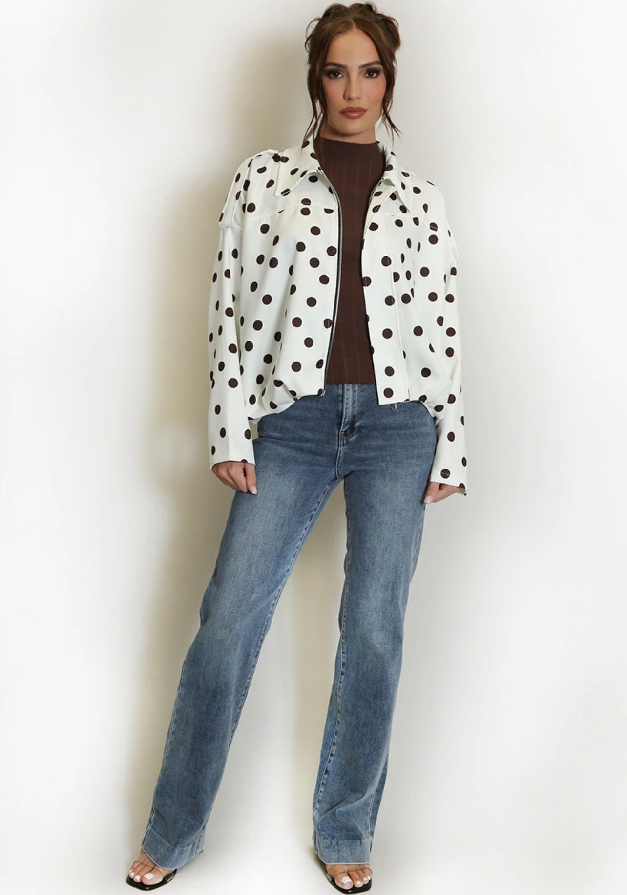 White Polka Dot Bubble Hem Jacket