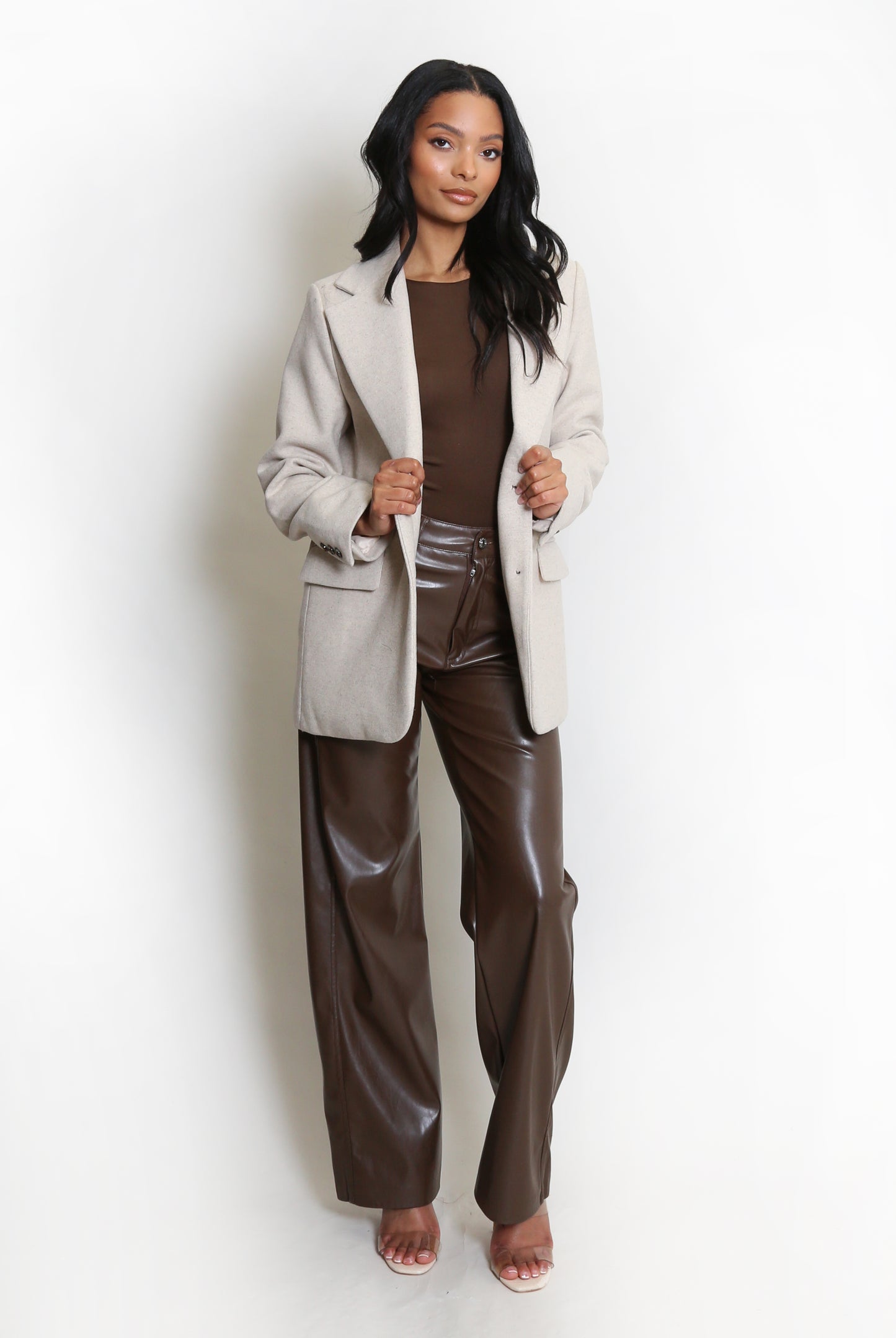 Beige Wool Blend Oversized Blazer
