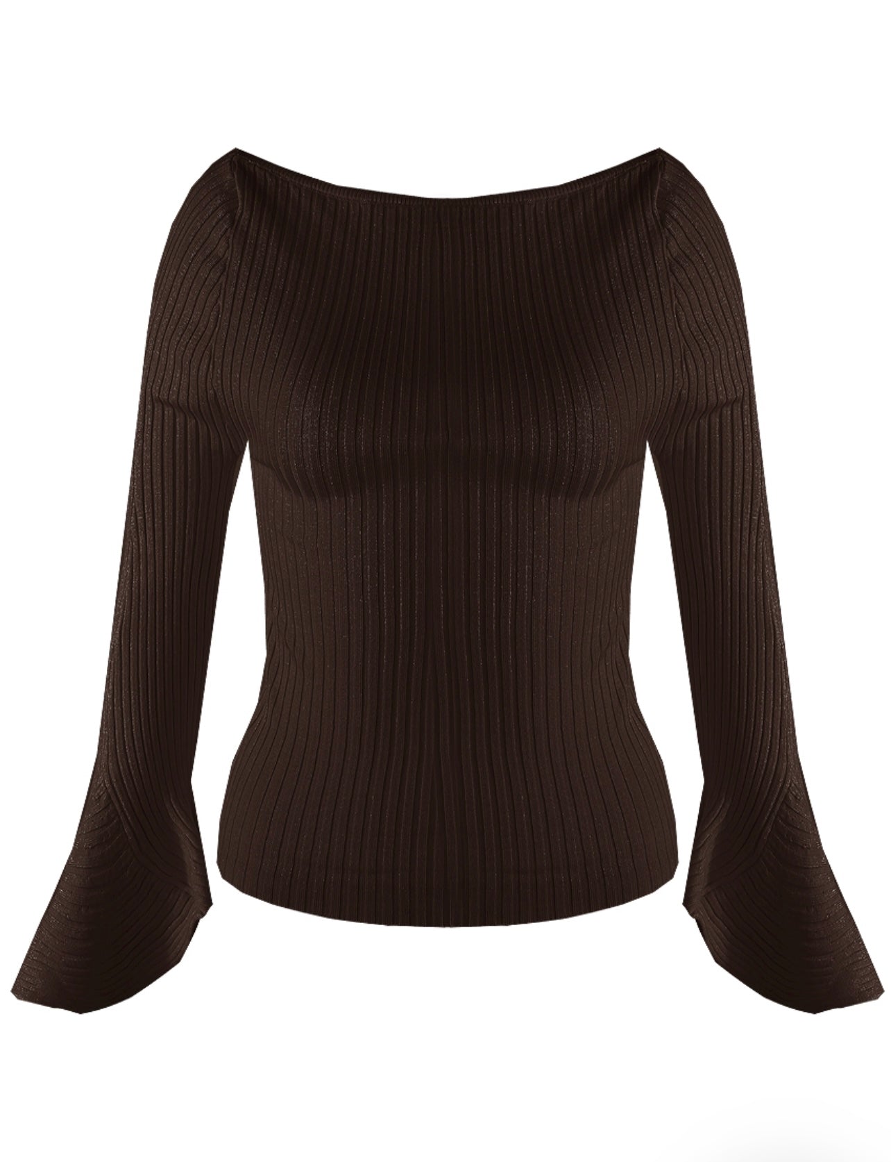 Brown Slash Neck Flare Cuff Jumper