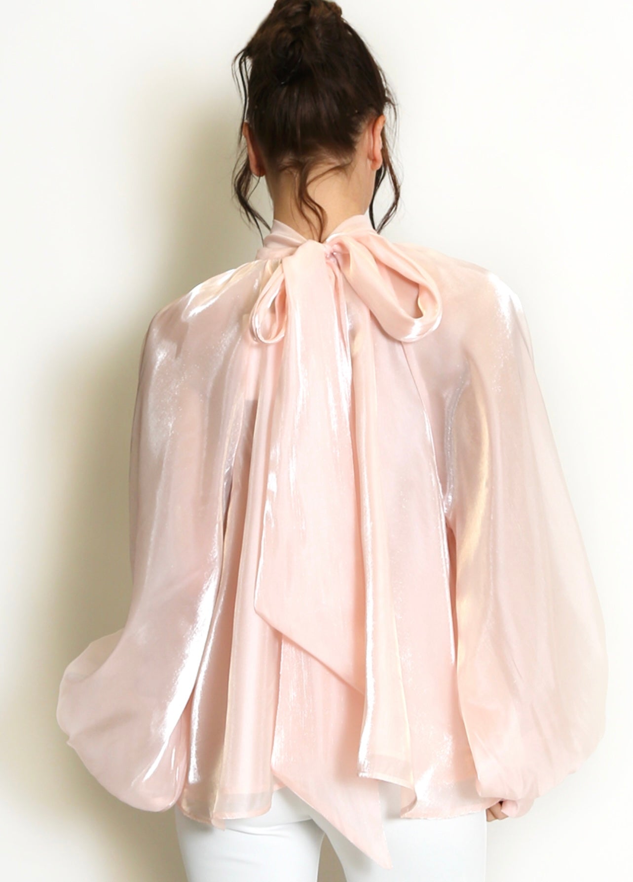 Pink Bow Neck Organza Blouse