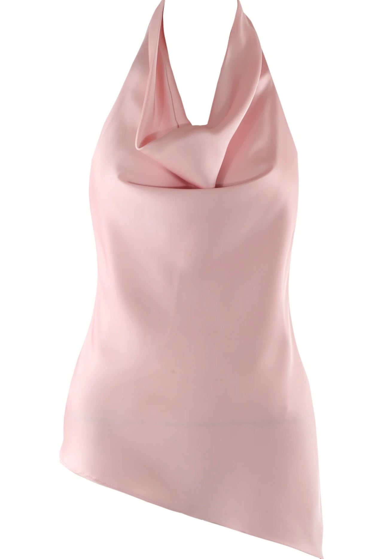 Pink Cowl Halter Neck Asymmetric Blouse