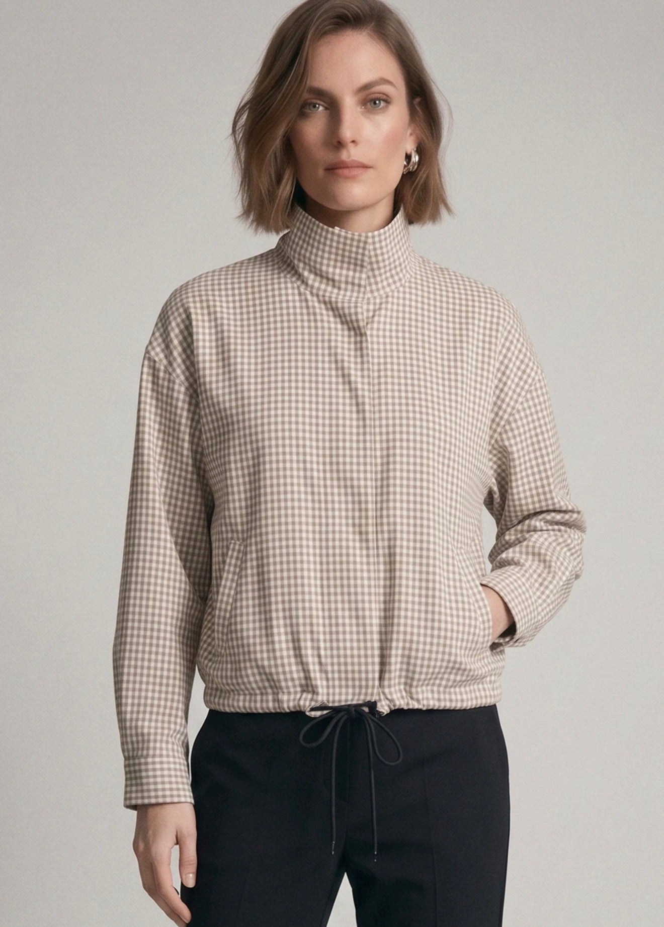 Beige Gingham Check Jacket
