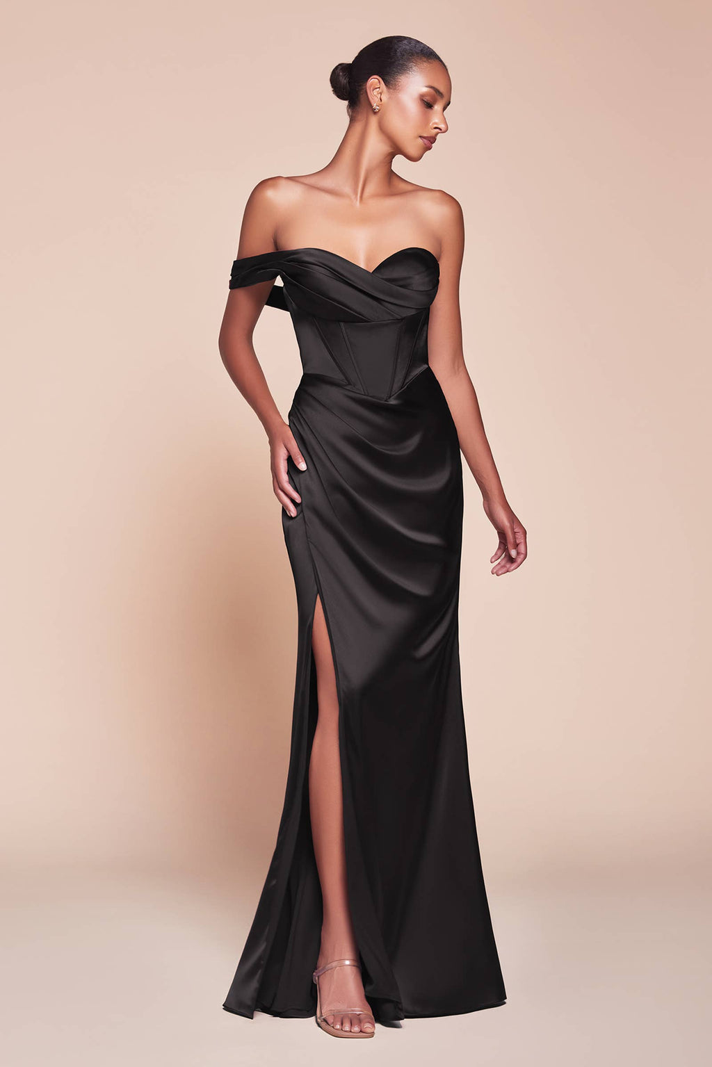 ONE SHOULDER SATIN CORSET GOWN
: Espresso / 10