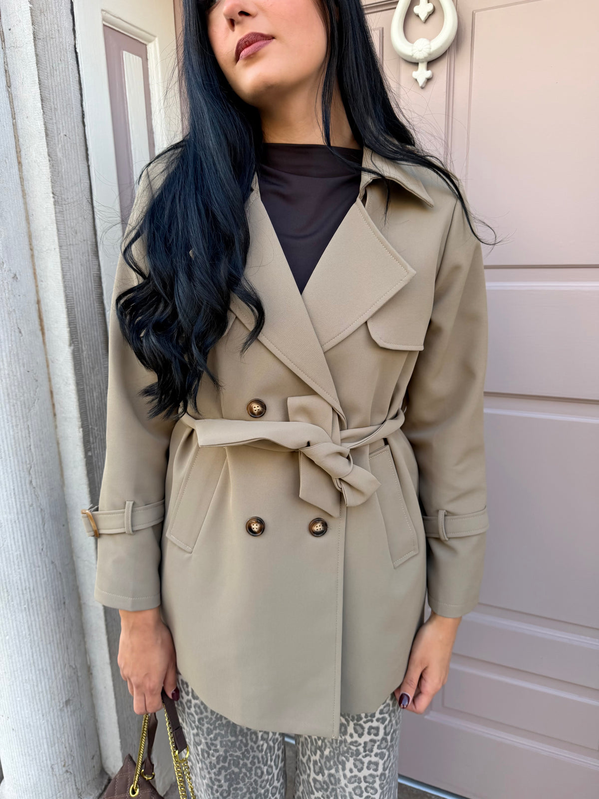Camel Short Trench Coat With Belt