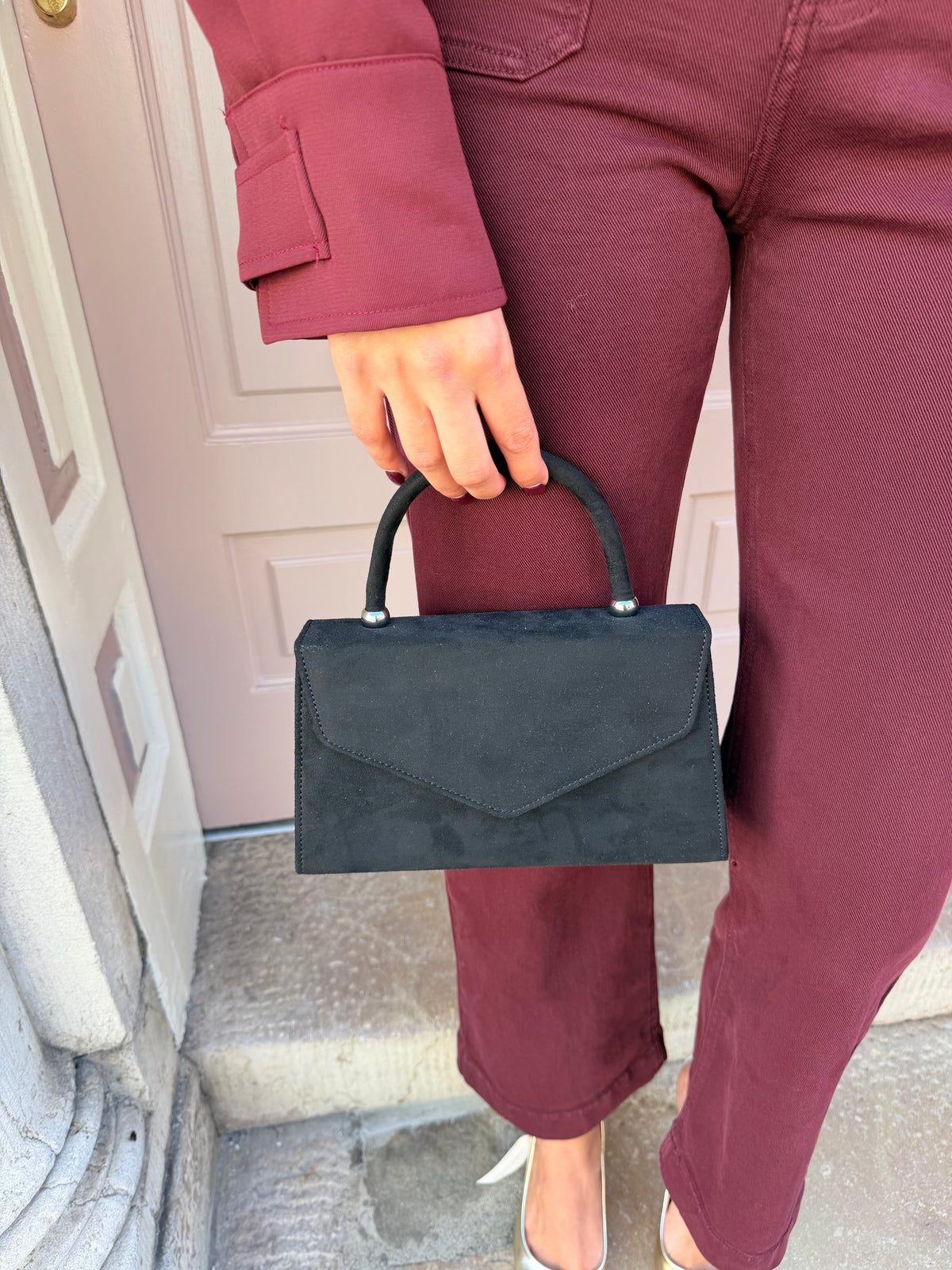 Suede Top Handle Handbag