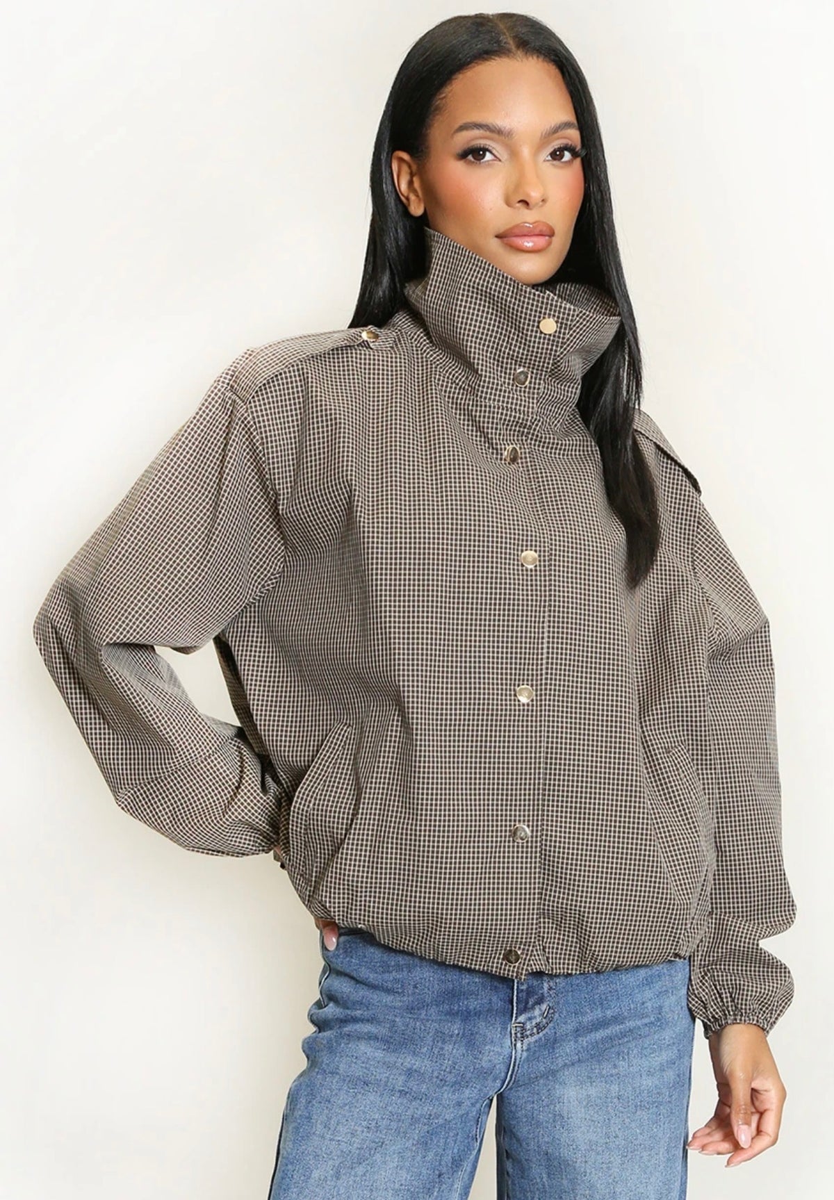 Brown Check Harrington Jacket
