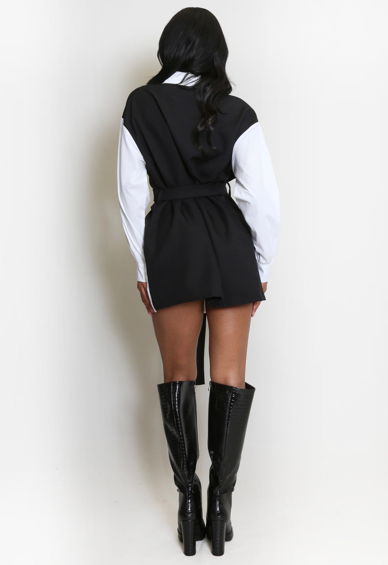 Two Tone Ring Belted Shirt Dress