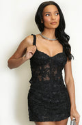 Black Floral Lace Corset Mesh Top