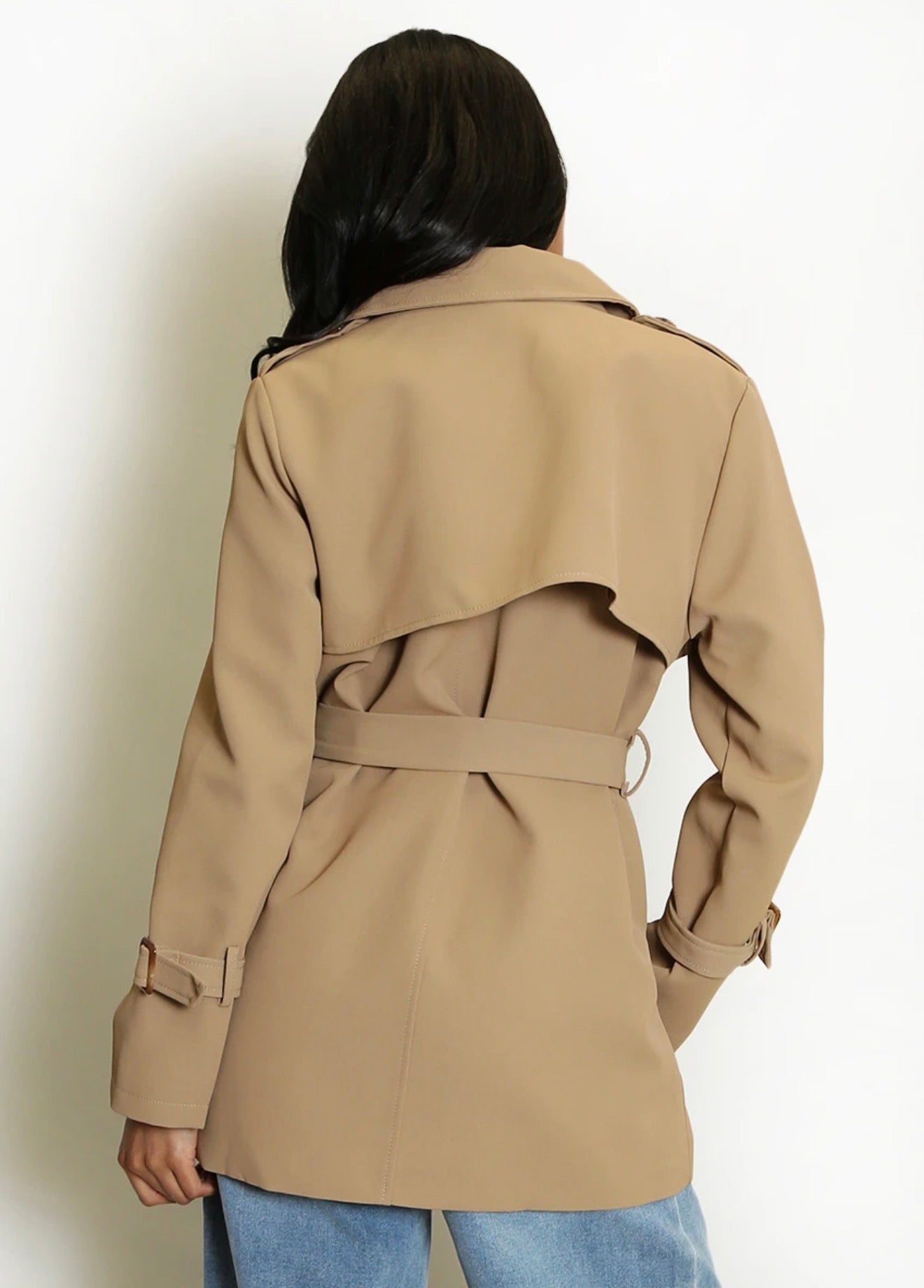 Camel Short Trench Coat With Belt