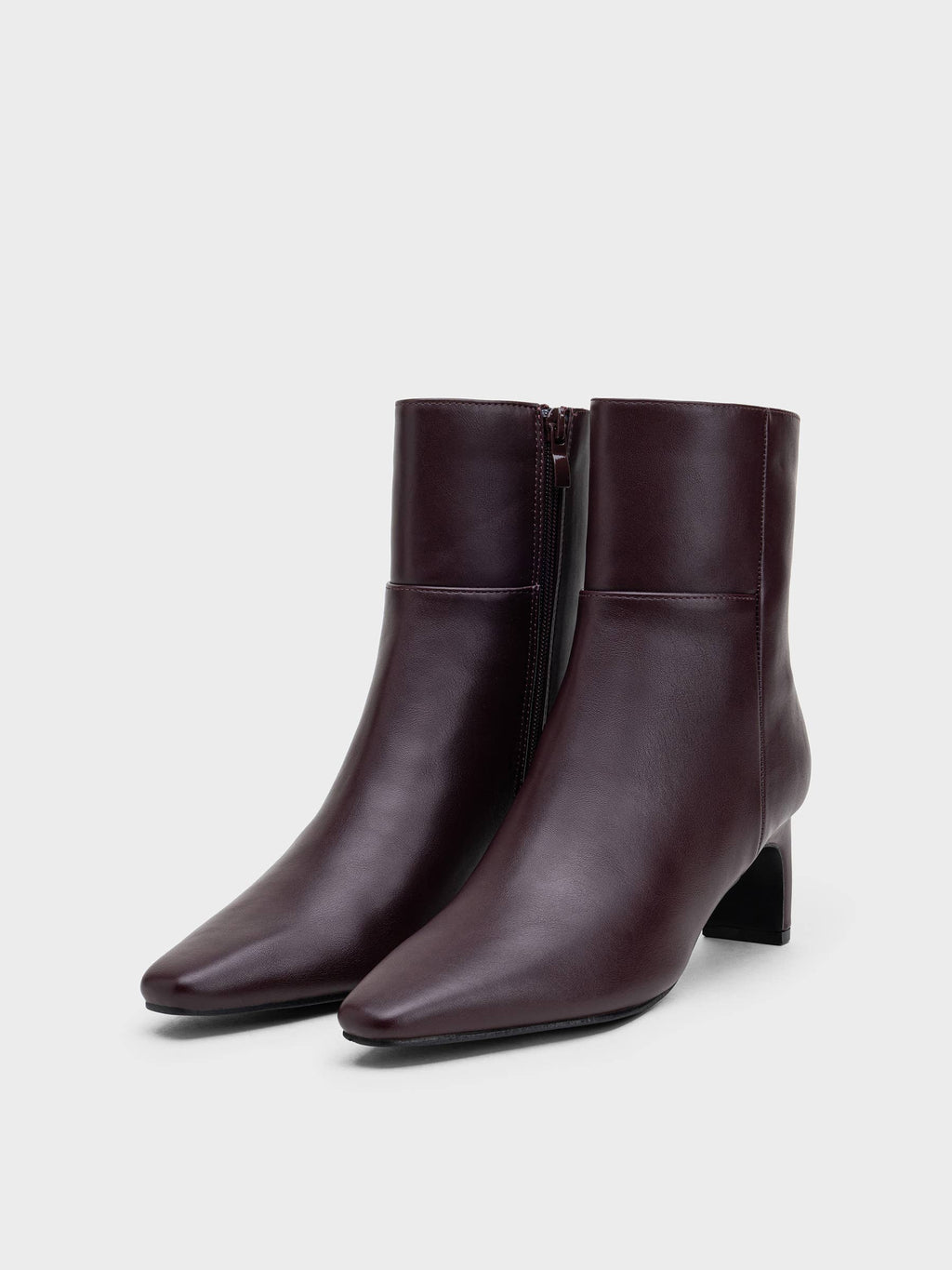 Wine Pointed Toe Ankle Boots with Side Zip