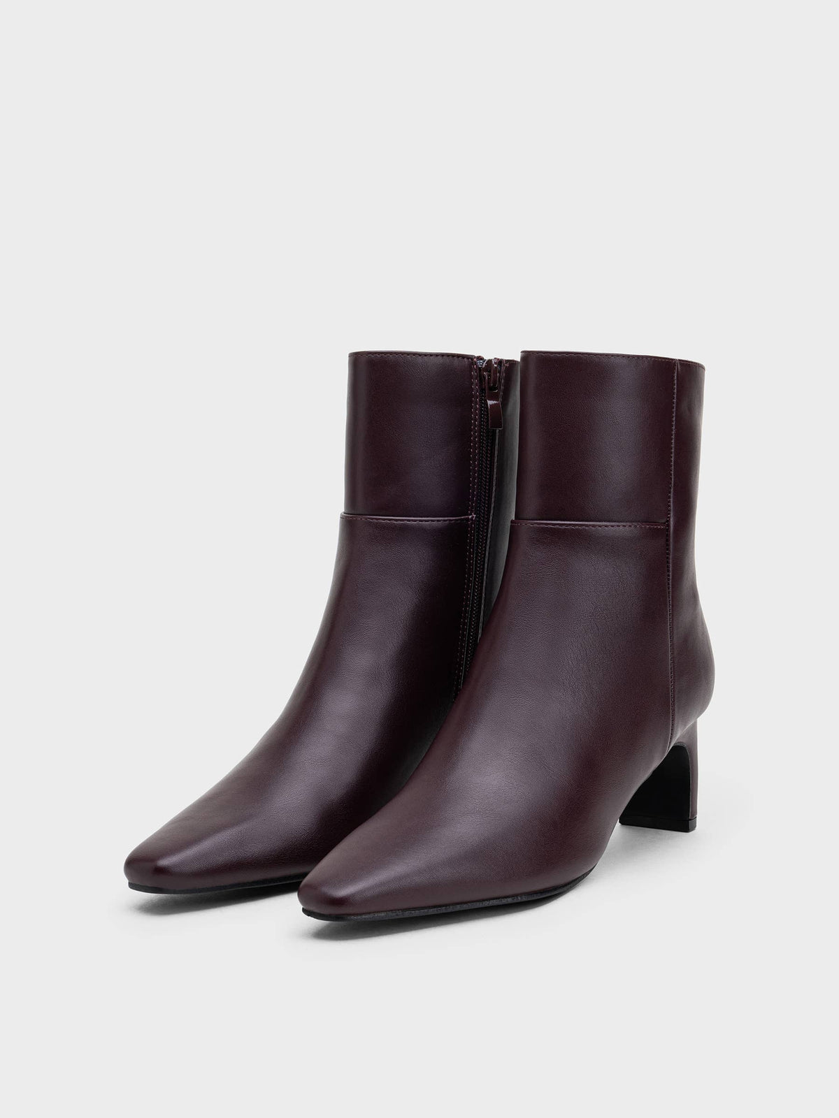 Wine Pointed Toe Ankle Boots with Side Zip