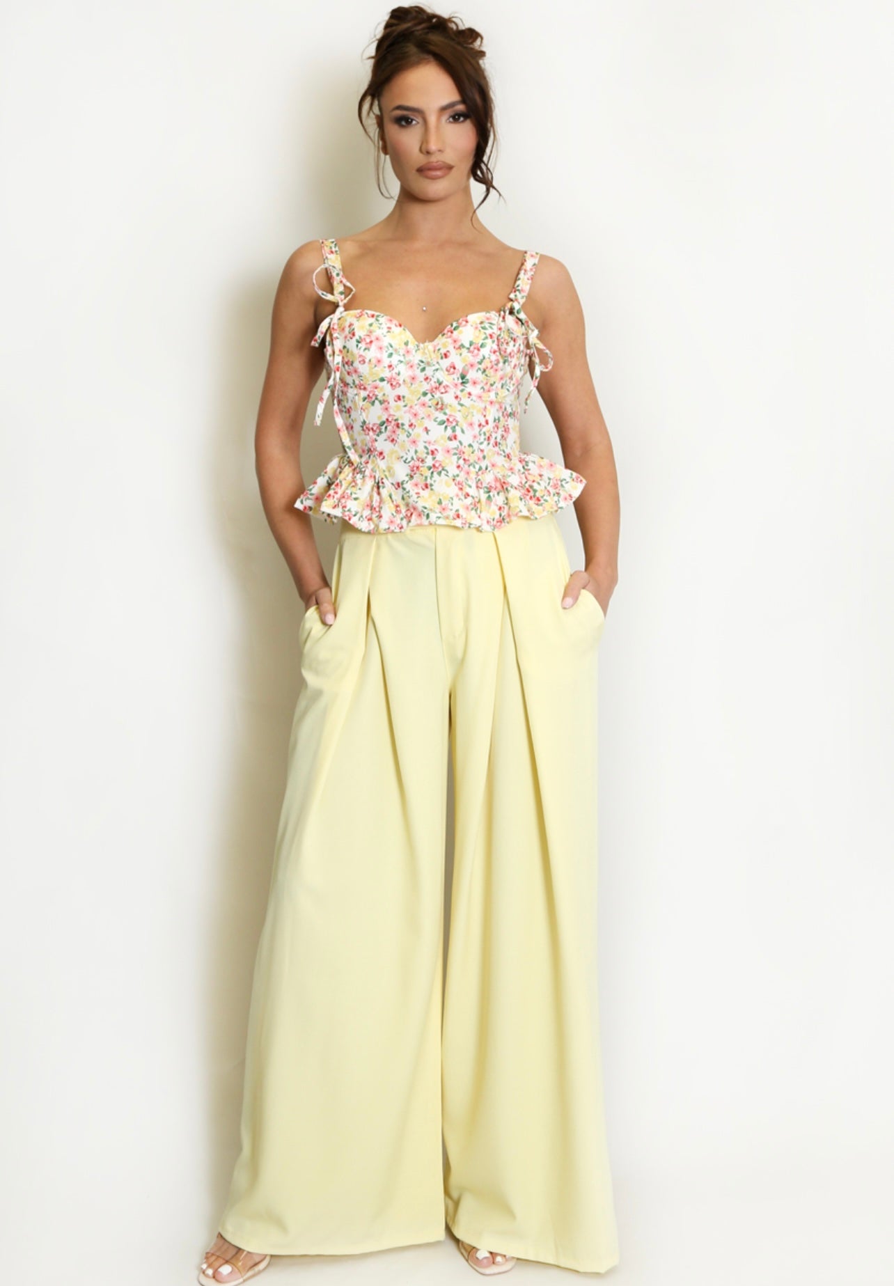 White Floral Peplum Bodice Top