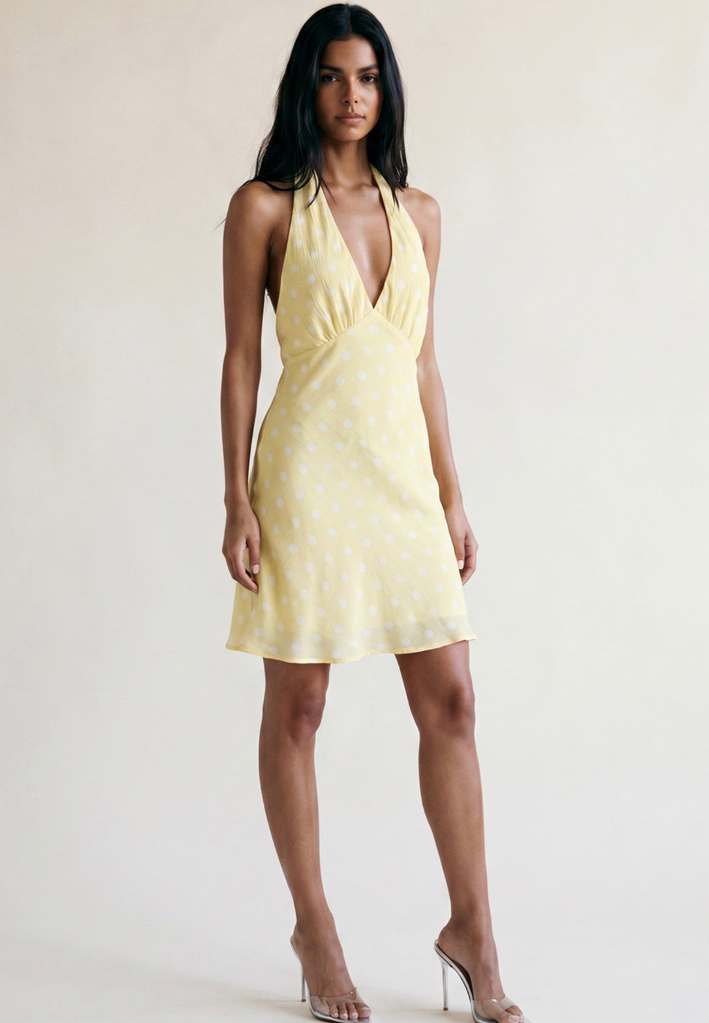 Lemon Polka Dot Halterneck Mini Dress