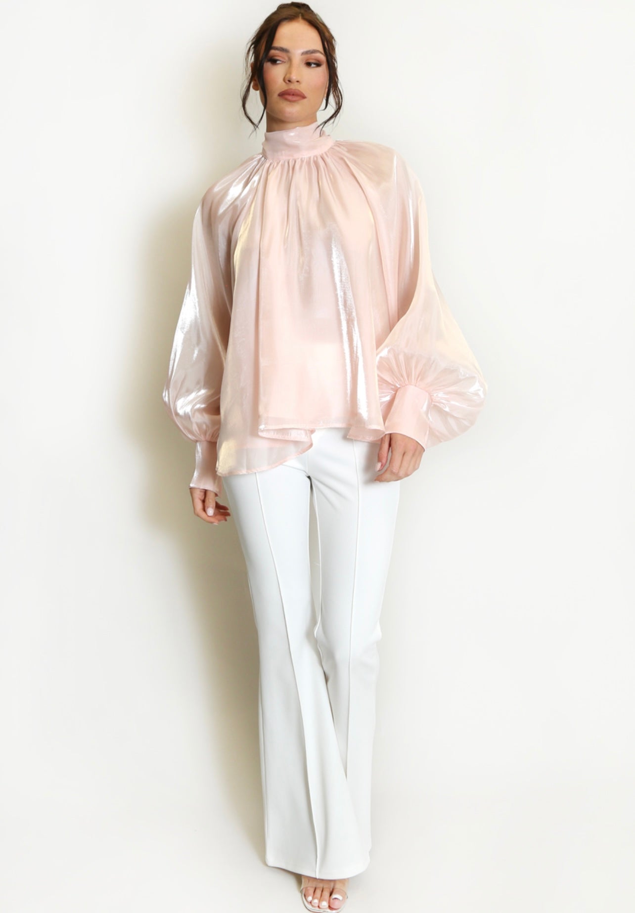 Pink Bow Neck Organza Blouse