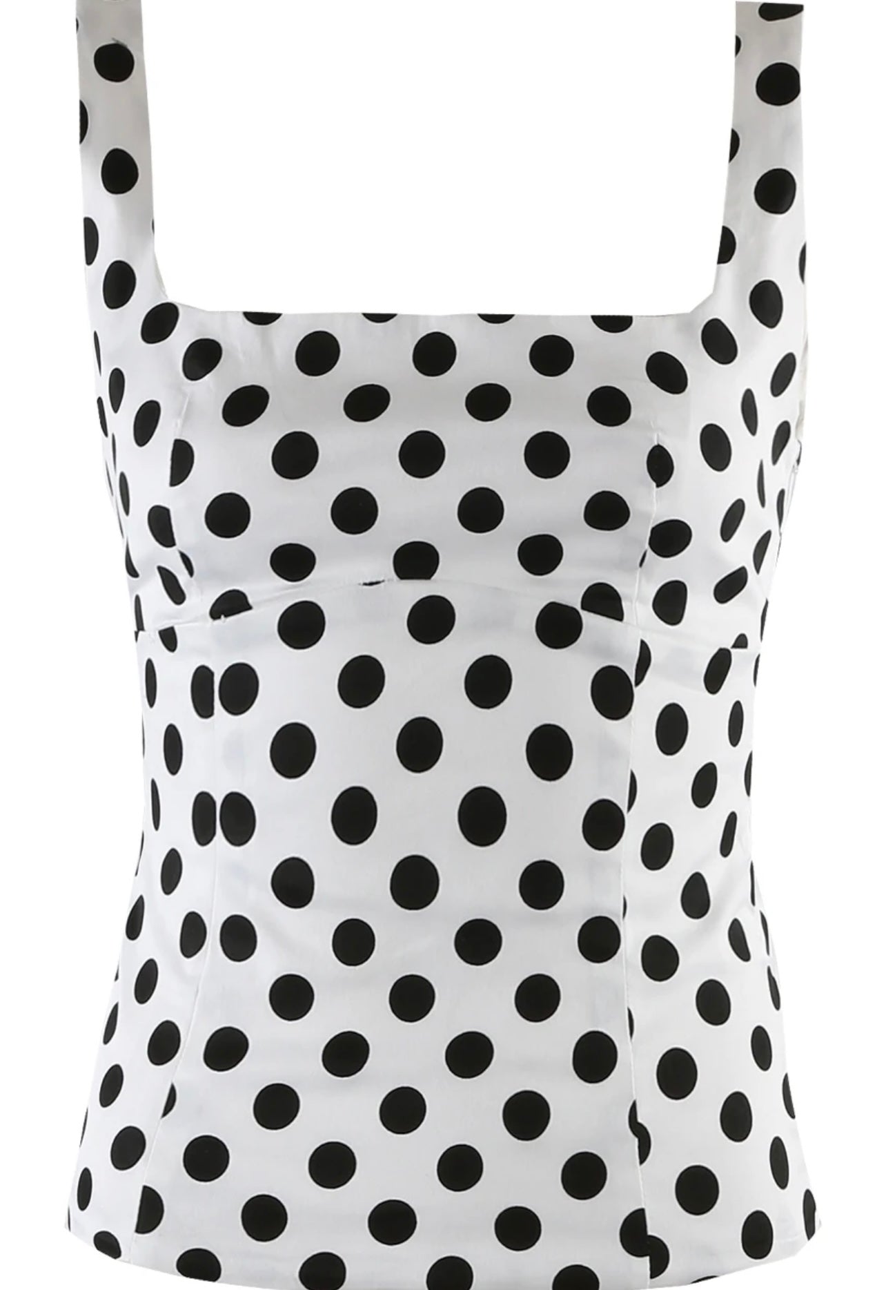 White Polka Dots Square Neck Tailored Top