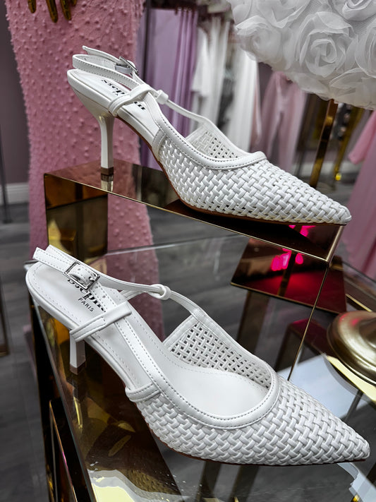 White Woven Slingback Heel