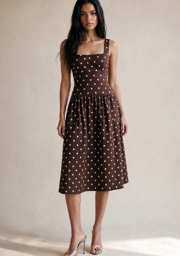 Brown Polka Dot Skater Dress