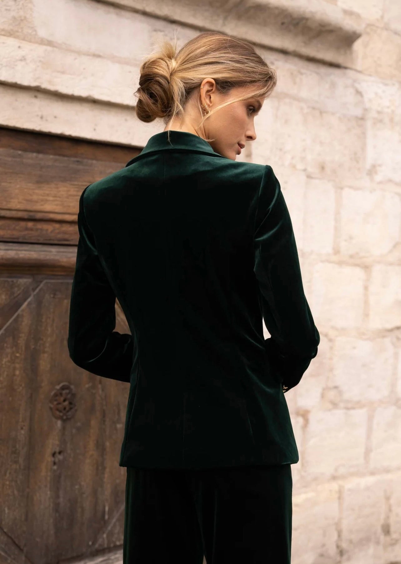 Green Velvet Double Breast Golden Button Blazer