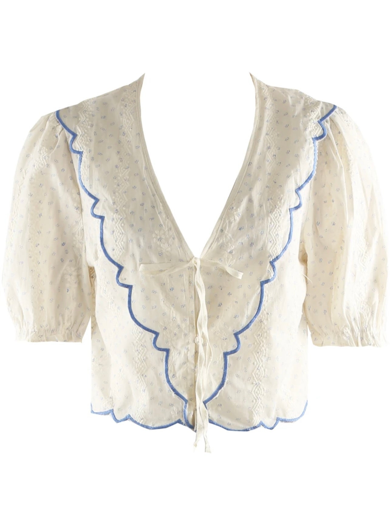 Scallop Hem Broderie Blouse